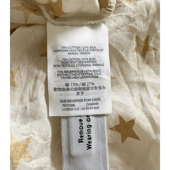 J Crew Blouse Women's Size 12 Metallic Gold Star Silk Cotton Blend - Picture 9 of 11